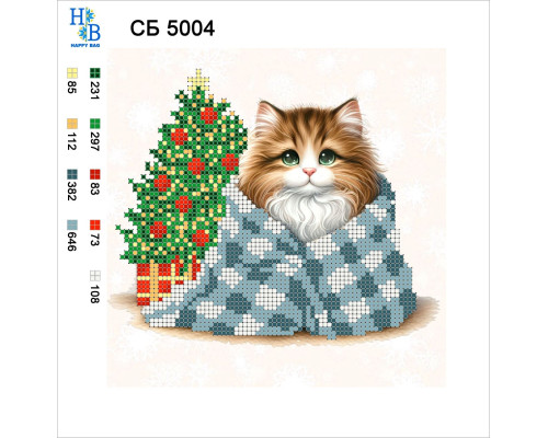 Схема для вышивки бисером Котенок с елочкой